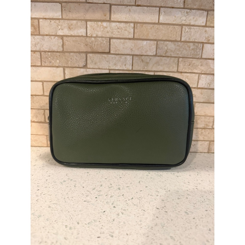 Versace Parfums Green Pebbled Toiletry Bag Pouch Turkish Airlines